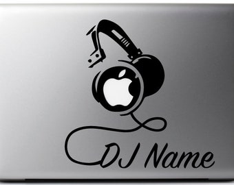 CUSTOMIZED Sticker decal HEADPHONES, DJ set black, for mac/macbook pro 11, 13 and 15 inches