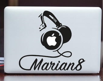 CUSTOMIZED Sticker decal HEADPHONES, DJ set black, for mac/macbook pro 11, 13 and 15 inches