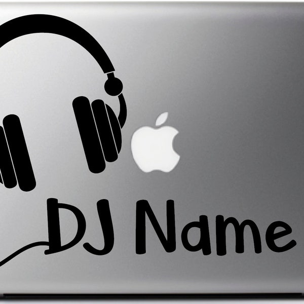 Custom DJ sticker with your name, HEADPHONES, vinyl decal for Mac MacBook - custom stickers - custom stickers dj name