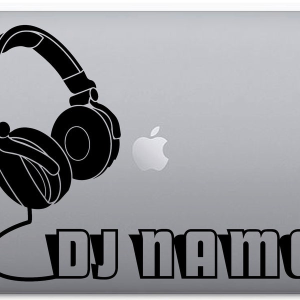 Sticker personalizzato DJ col tuo nome, HEADPHONES, vinyl decal per Mac MacBook  15'' - adesivi personalizzati - custom stickers dj name