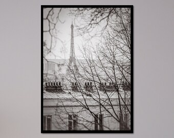 Paris Photography | Nostalgie Parisienne (Parisian Nostalgia) BW Eiffel Tower View From Montmartre Paris France, Large Art Wall Decor