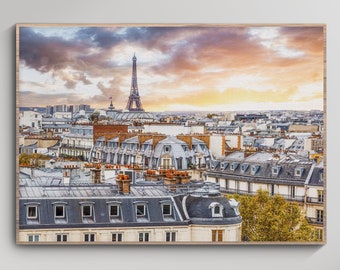 Paris Photography | Paris Rencontre le Ciel | Eiffel Tower and Parisian Rooftops Sunset Photo, European Architecture, Cityscape Art Decor