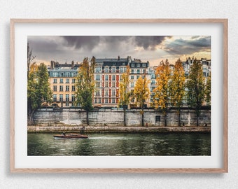 Paris Photography | Promenade en Rivière | Parisian Apartment Buildings and The Seine River, European Architecture, Cityscape Art Decor