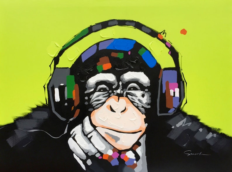 Pop Art Monkey With Headphones Large Wall Art Decor Colorful | Etsy