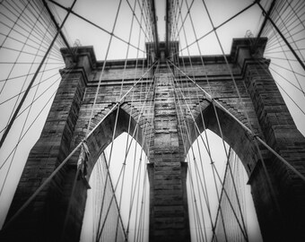 New York City Photography | Black and White Wall Art of The Brooklyn Bridge in NYC, Urban Decor