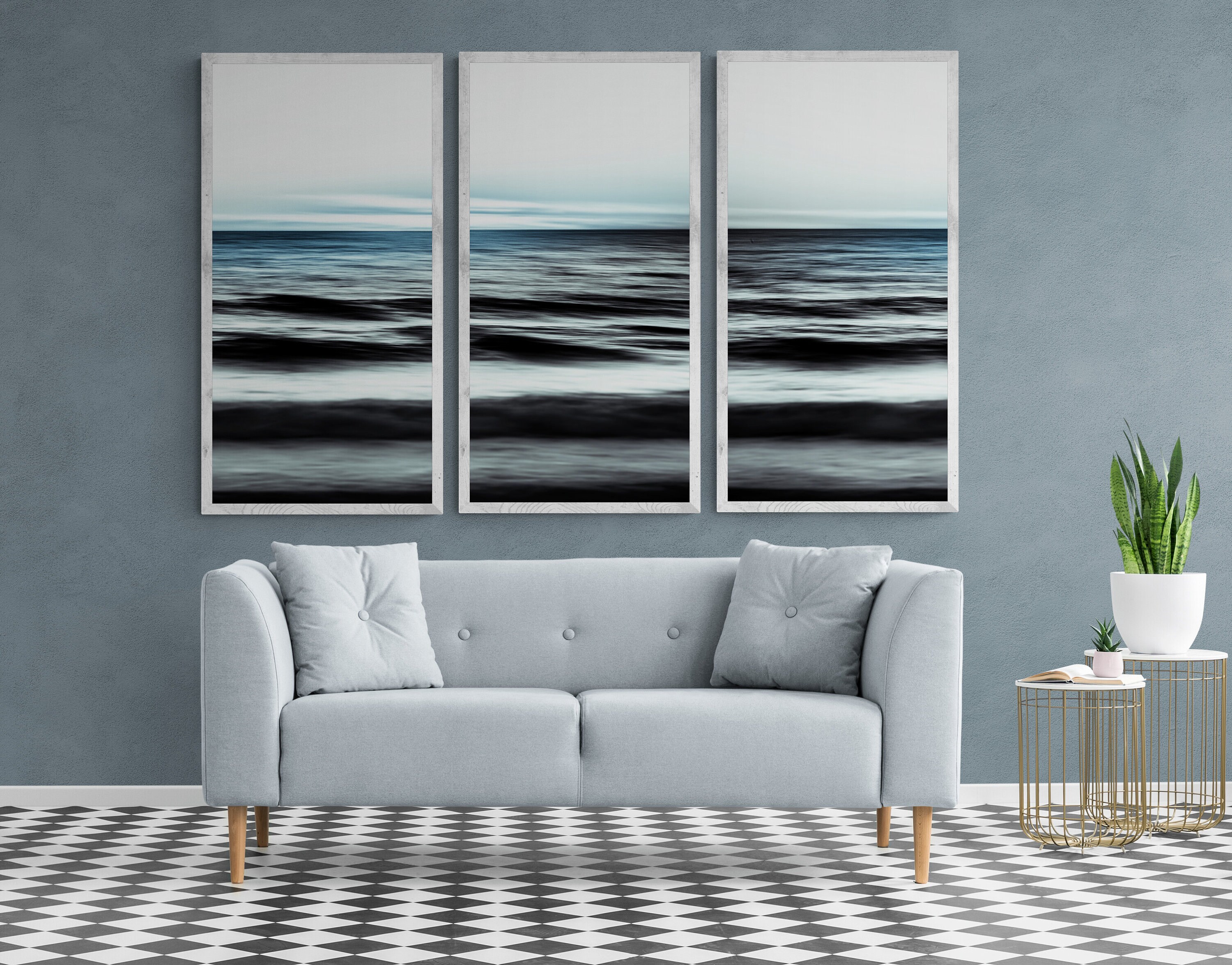 Abstract Ocean | Three Piece Triptych Absctract Ocean Seascape Photo Set, Long