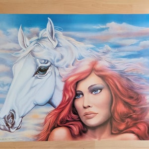 Donna Cavallo Woman & Horse Art by Edinfolio Authentic 1980&#39;s Poster