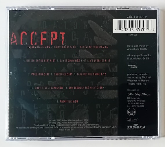 Accept - Predator - 1996 CD (sonopress) Brand New - Etsy