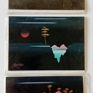 Arte japonesa - 3 cartões de felicitações originais vintage de 1988, arte de W.King