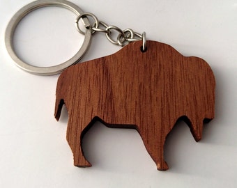 Wooden Buffalo Keychain, Walnut Wood, Animal Keychain, Environmental Friendly Green materials