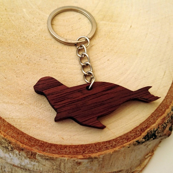 Wooden Seal Keychain, Walnut Wood, Animal Keychain, Environmental Friendly Green materials