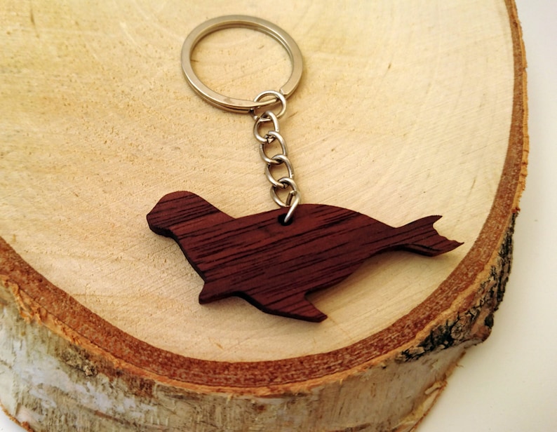 Wooden Seal Keychain Walnut Wood Animal Keychain Etsy