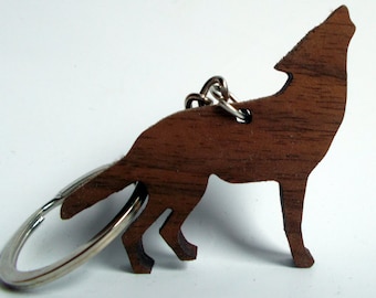 Wooden Wolf Keychain, Walnut Wood, Animal Keychain, Environmental Friendly Green materials