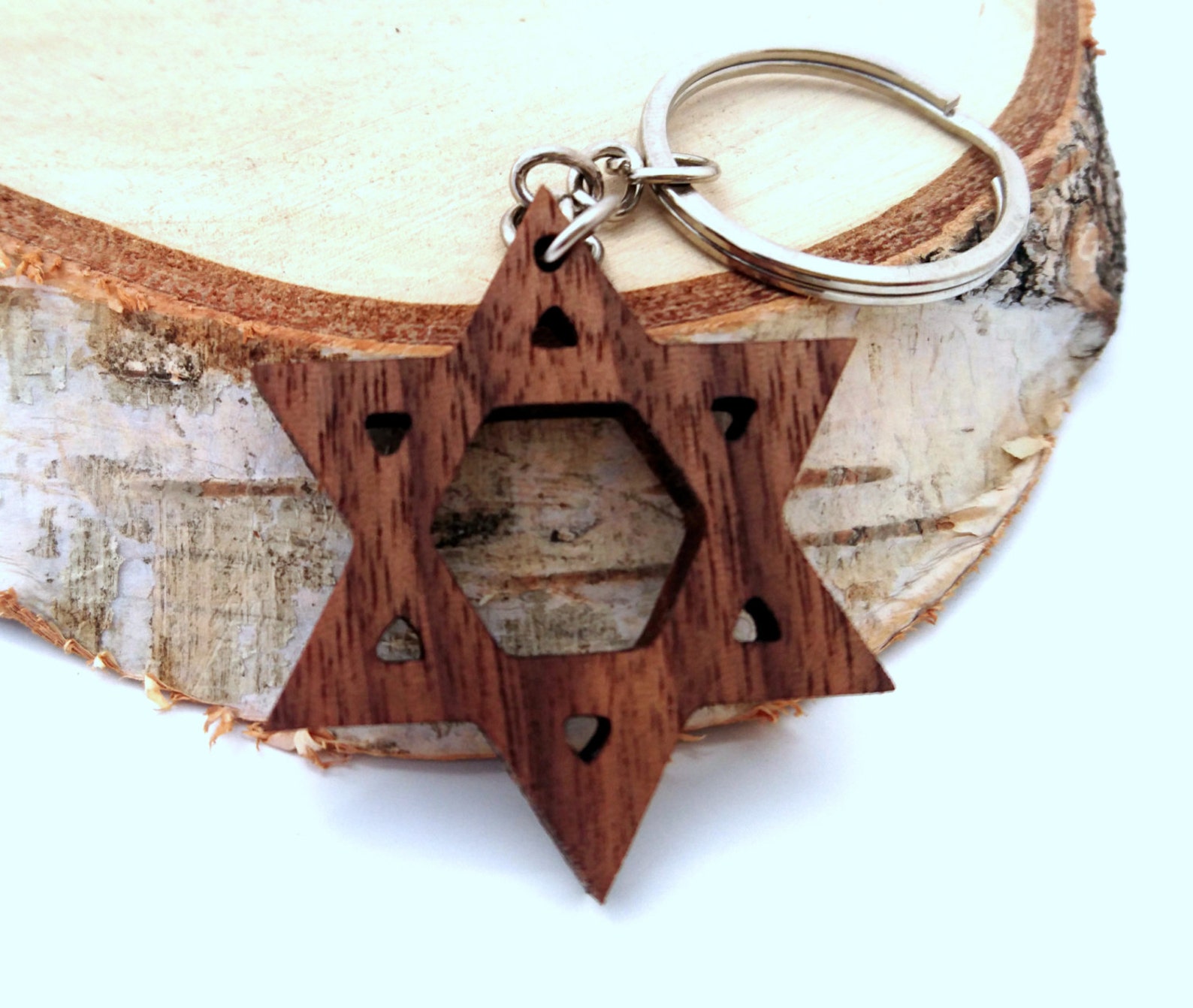 Wooden Star of David Walnut Wood Religious Keychain Etsy
