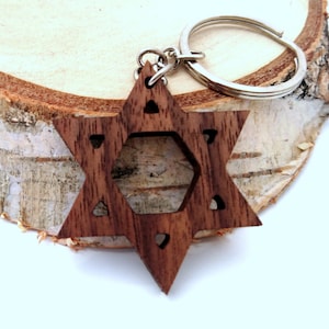 Wooden Star of David, Walnut Wood, Religious Keychain, Environmental Friendly Green materials