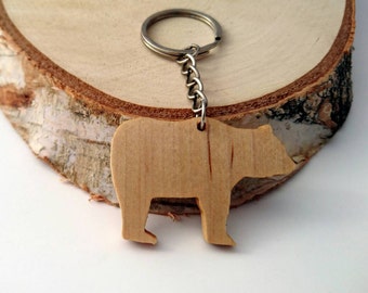 Wooden Polar bear Keychain, Walnut Wood, Animal Keychain, Environmental Friendly Green materials