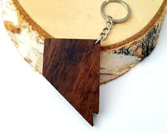 NEVADA shape Wooden Keychain, Walnut Wood, USA States,  Custom Engravable Keychain, Environmental Friendly Green materials