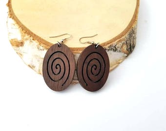 Walnut Earrings, Wooden Earrings, Stylish Earrings, Natural and eco friendly materials (Metal hooks without nickel for no alergic reactions)
