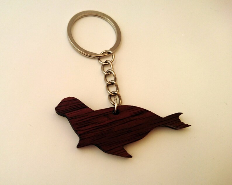 Wooden Seal Keychain Walnut Wood Animal Keychain Etsy