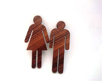 Walnut WC Sign for Men and Woman Restroom, Bathroom sign, Restaurant decor, Wooden sign, Environmental Friendly Green materials