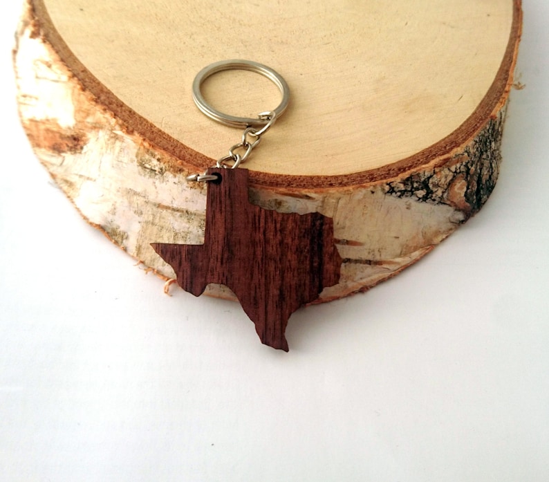 Texas Shape Wooden Keychain Walnut Wood USA States Custom Etsy