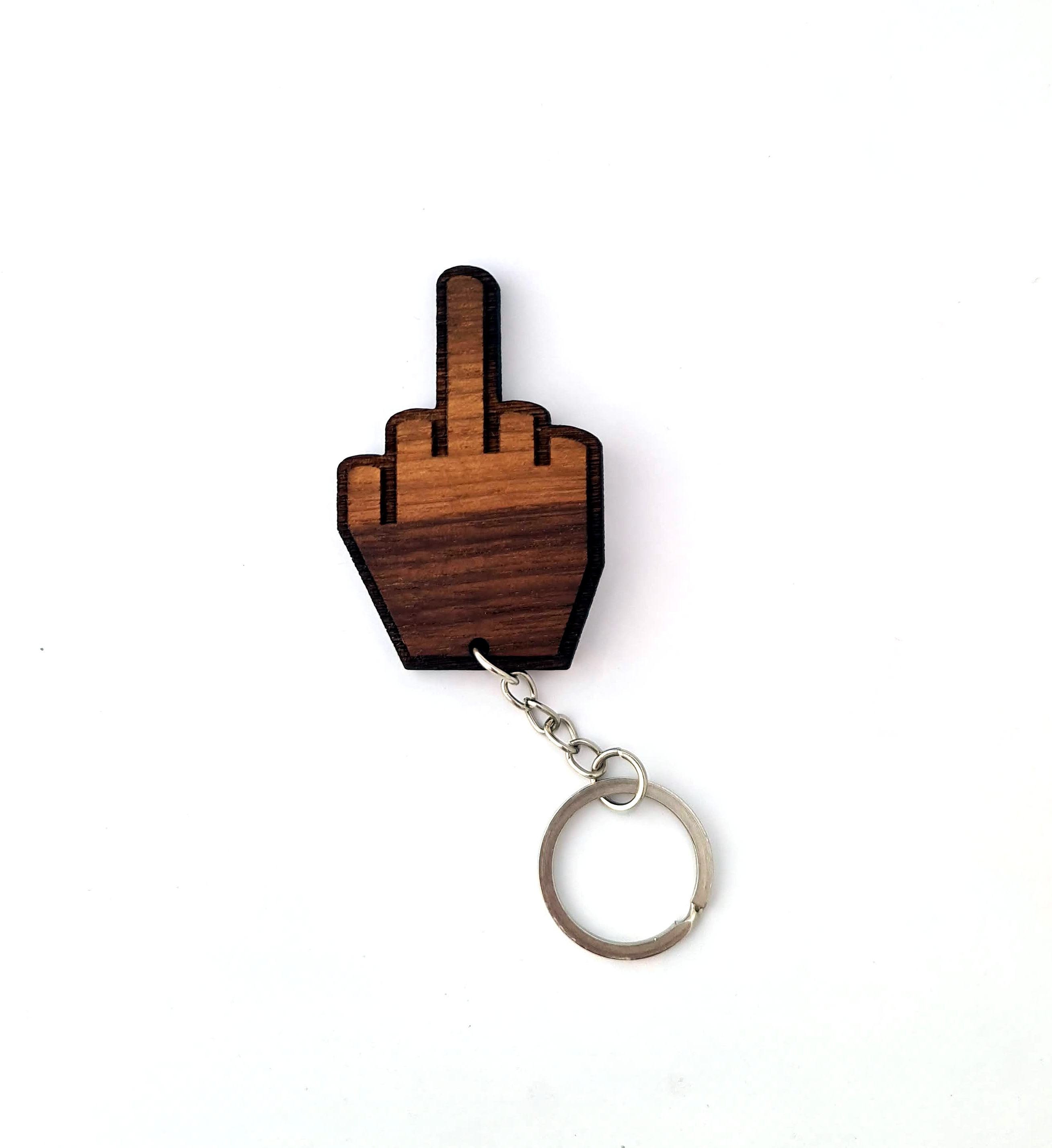 Wooden Middle Finger Keychain, Walnut Wood Keychain, Funny