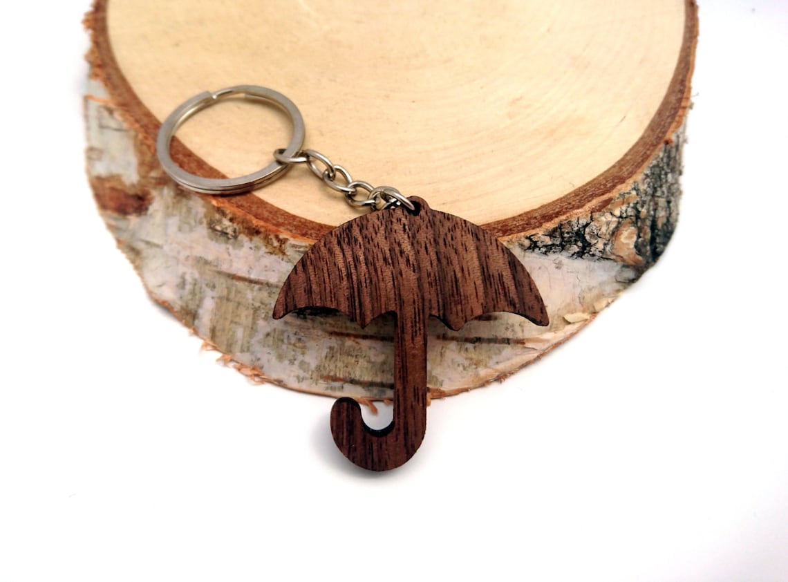Wooden Umbrella Keychain Rain Accessories Keychain Britan Etsy