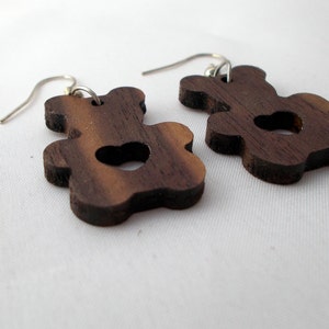 Walnut Teddy Bear Earrings Metal hooks without nickel for no alergic reactions image 1