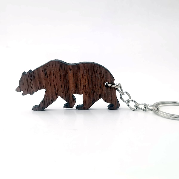 Wooden Bear Keychain, Walnut Wood, Animal Keychain, Environmental Friendly Green materials