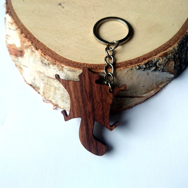 Flying Squirrel Wooden Keychain, Squirrel Animal Keychain, Wooden Animal Keychain, Walnut Wood, Environmental Friendly Green materials