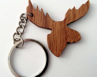 Wooden Moose Keychain, Walnut Wood, Animal Keychain, Environmental Friendly Green materials