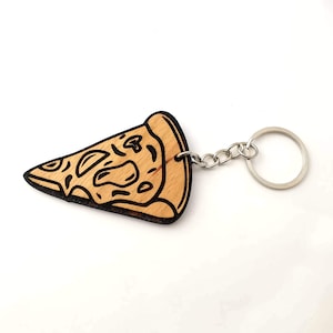 Pizza Slice Wooden Keychain, Beech Wood, Food Keychain, Environmental Friendly Green materials