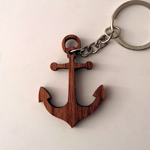 Wooden Anchor Keychain, Walnut Wood, Sailors Keychain