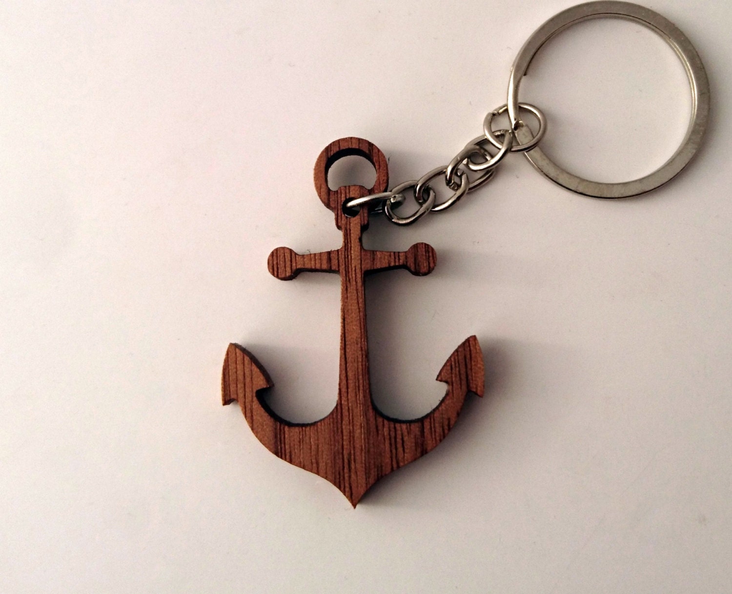 Porte clef ancre nautique fait main en acier inoxydable Bleu