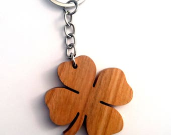 Wooden Four Leaf Keychain, Cherry, Lucky Keychain, Environmental Friendly Green materials