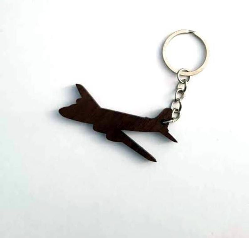 Wooden Airplane Keychain, Walnut Wood, Pilot Keychains, Custom laser engraved, Friendly Green materials image 3