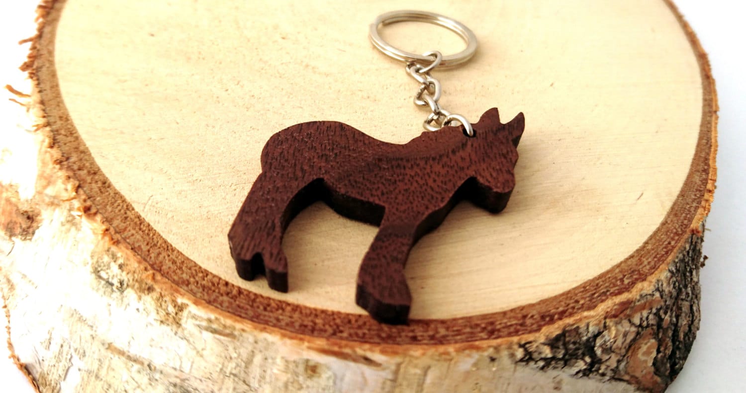 Wooden Donkey Keychain, Animal Keychain, Farm Animal Keychain, Walnut ...