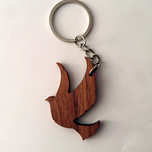 Wooden Dove Keychain, Walnut Wood, Animal Keychain, Environmental Friendly Green materials