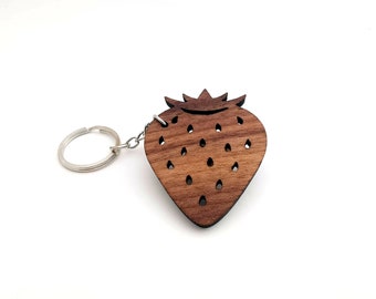 Strawberry Wooden Keychain, Walnut Wood, Fruit piece Keychain, Environmental Friendly Green materials