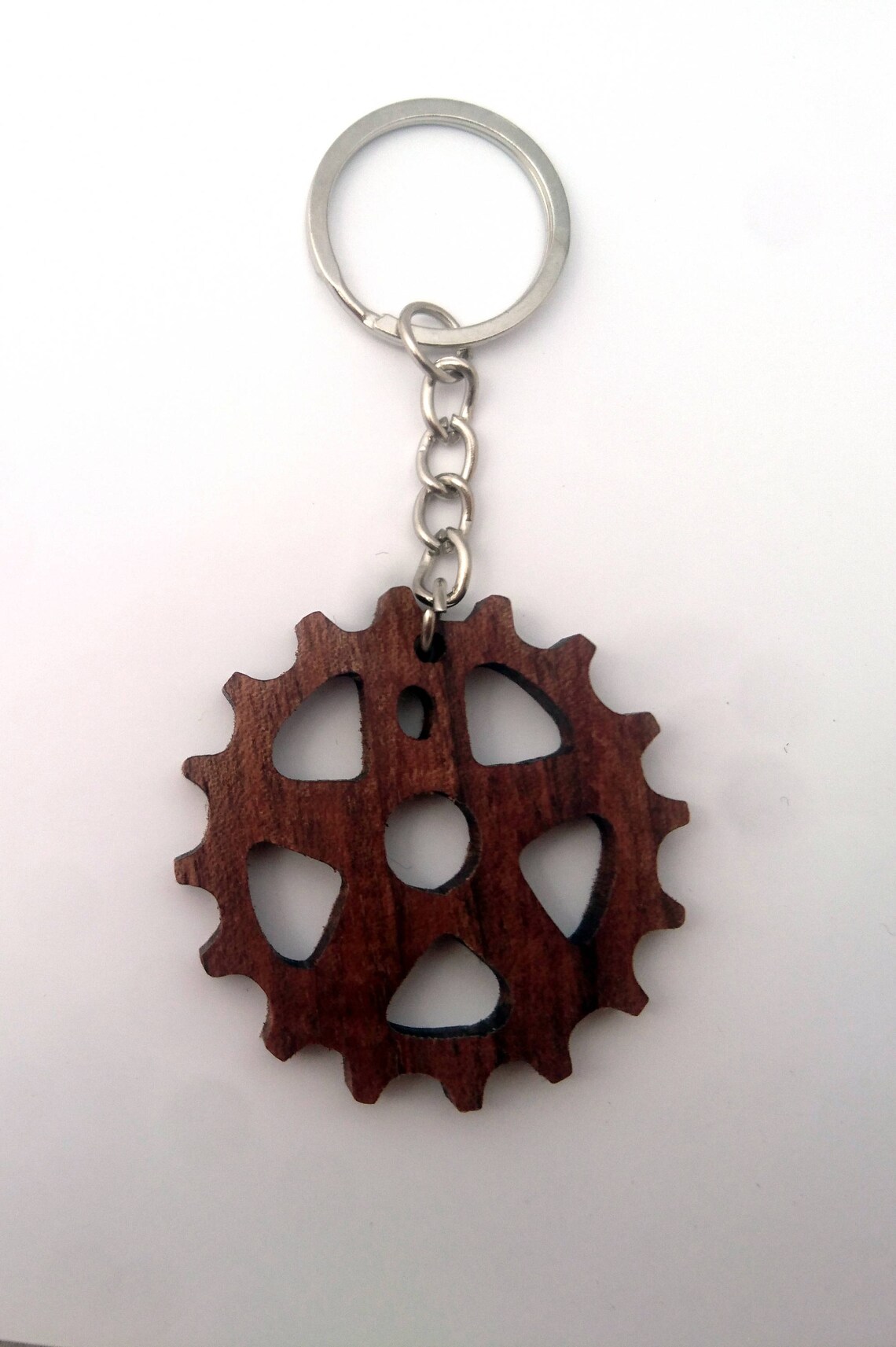 Sprocket Wooden Keychain Bike Keychain Walnut Wood Cool Etsy