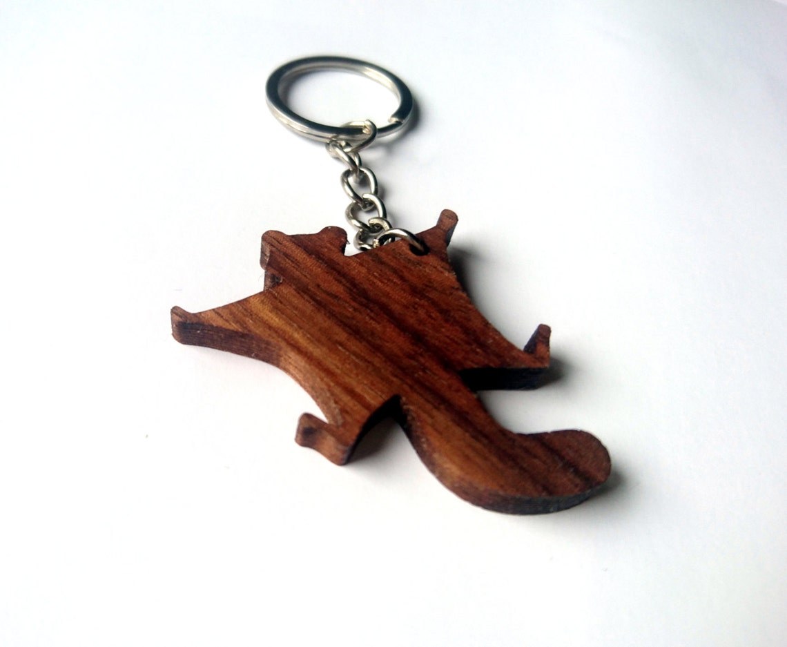 Flying Squirrel Wooden Keychain Squirrel Animal Keychain Etsy