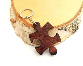 Puzzle Wooden Keychain, Walnut Wood, Puzzle piece Keychain, Environmental Friendly Green materials