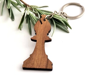 Walnut Wood Chess Bishop Keychain: Handmade ECO-Friendly Gift