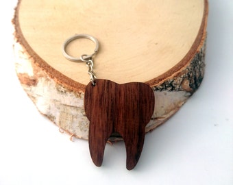 Tooth Wooden Keychain, Walnut Wood, Human Tooth Keychain, Custom Engraved Keychain, Environmental Friendly Green materials