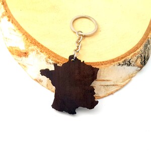Francia forma llavero de madera, madera de nogal, llavero de Europa, respetuoso con el medio ambiente Materiales verdes