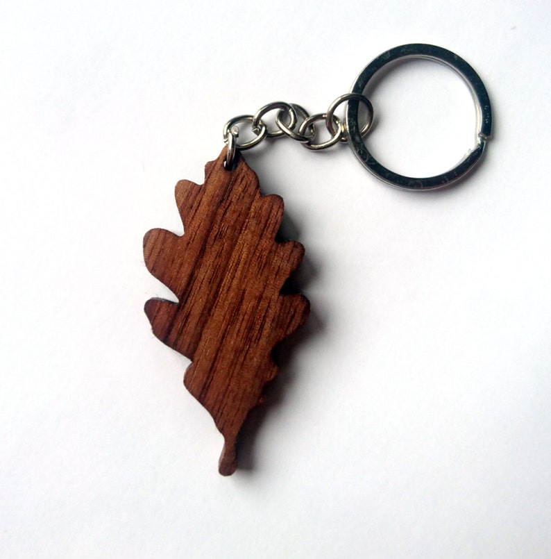 Oak Leaf Wooden Keychain Walnut Wood Oak Tree Keychain Etsy
