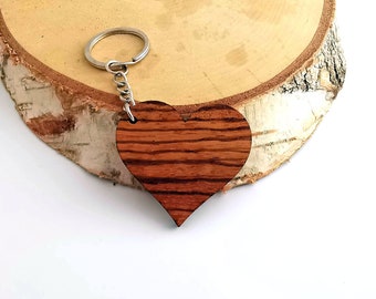 Wooden Heart Keychain, Zebrano Wood, Love Keychain, Environmental Friendly Green materials