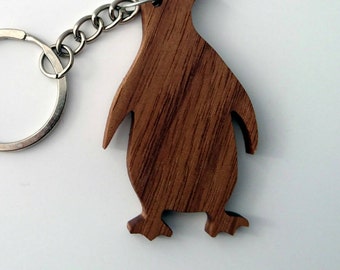 Wooden Penguin Keychain, Walnut Wood, Animal Keychain, Environmental Friendly Green materials