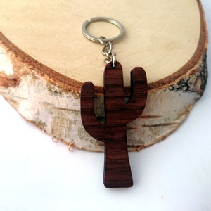 Cactus Wooden Keychain, Walnut Wood, Cactus Plant Keychain, Environmental Friendly Green materials