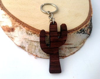Cactus Wooden Keychain, Walnut Wood, Cactus Plant Keychain, Environmental Friendly Green materials